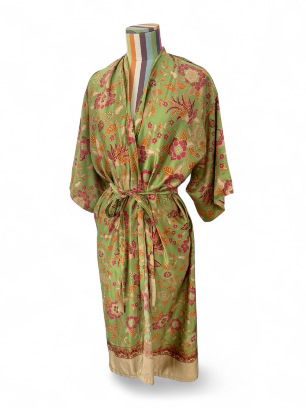 100% Washable Silk Green Floral Robe